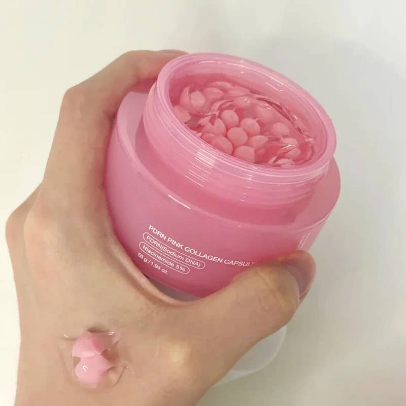 Korean Pink Collagen PDRN Capsule Cream with Niacinamide, open jar showing texture