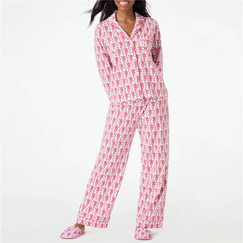 Roller Rabbit pink monkey-print pajama shirt and shorts set